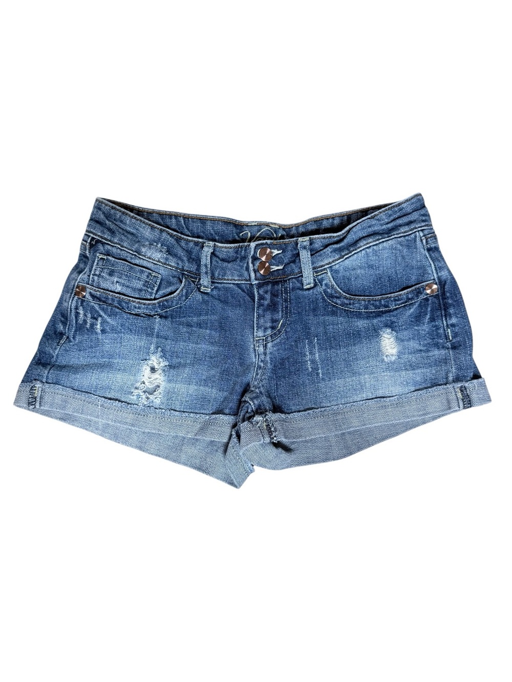 Vanity Low-Rise Distressed Cuffed Denim Shorts